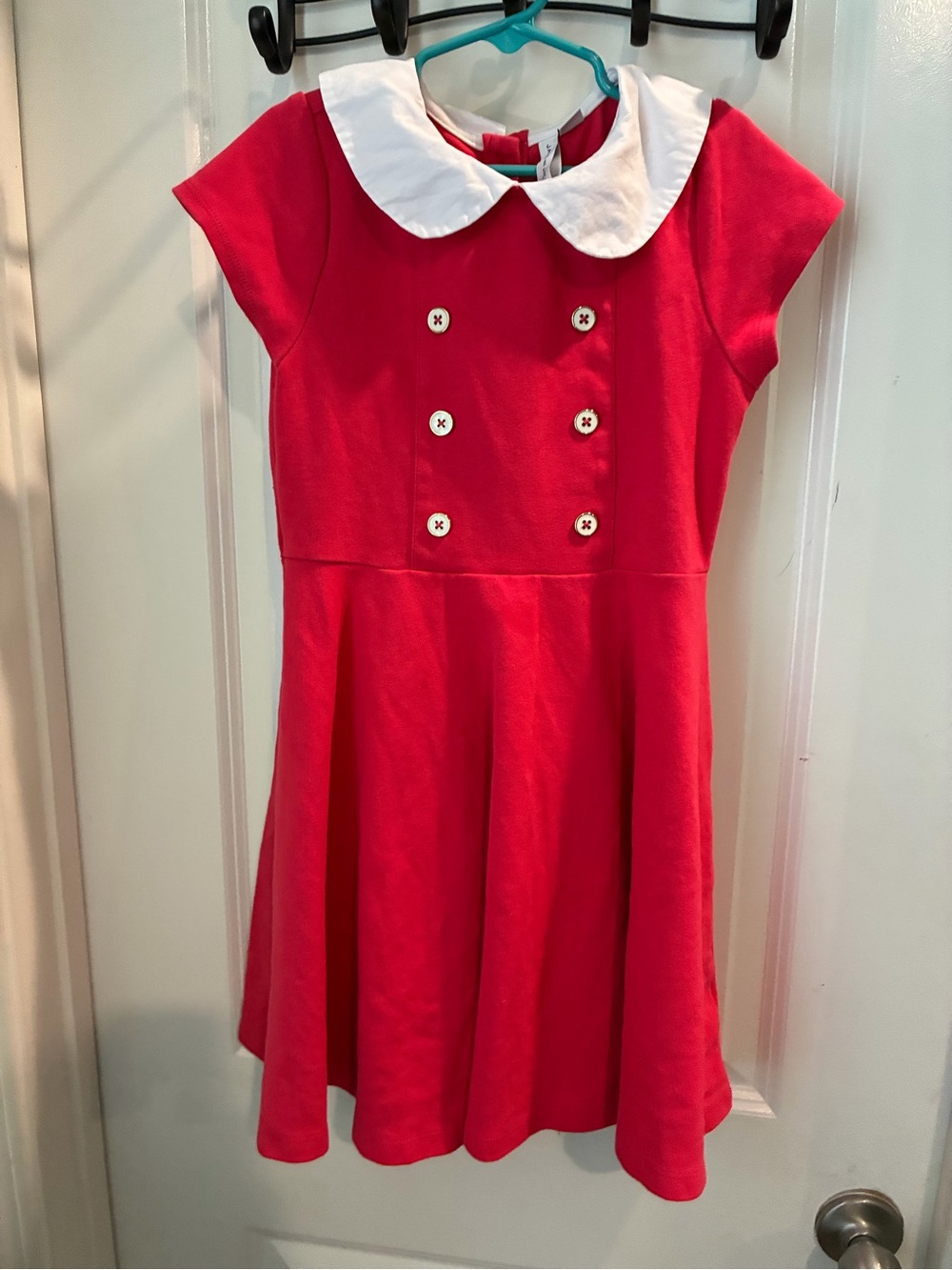 Girls Red Dress with White Peter Pan Collar